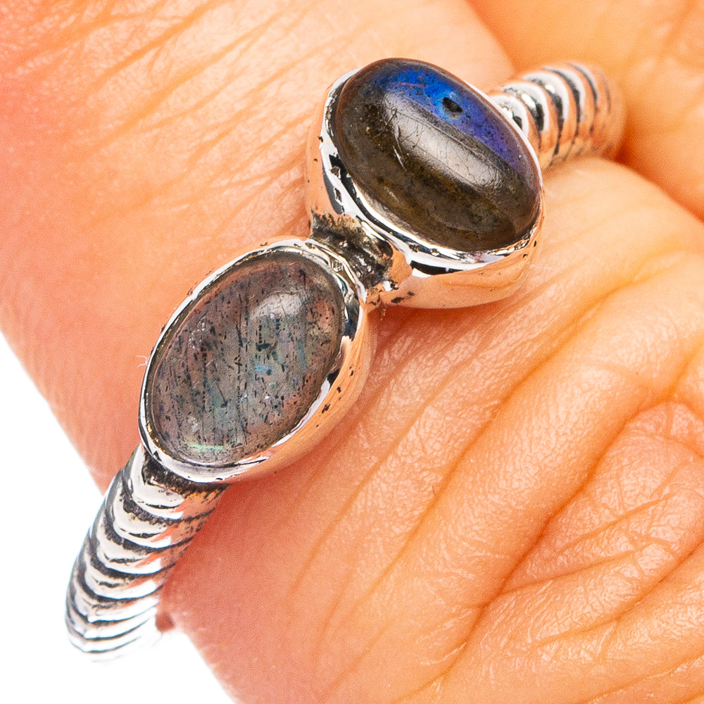 Dainty 925 sterling silver labradorite ring, oval stones with blue-gray shimmer