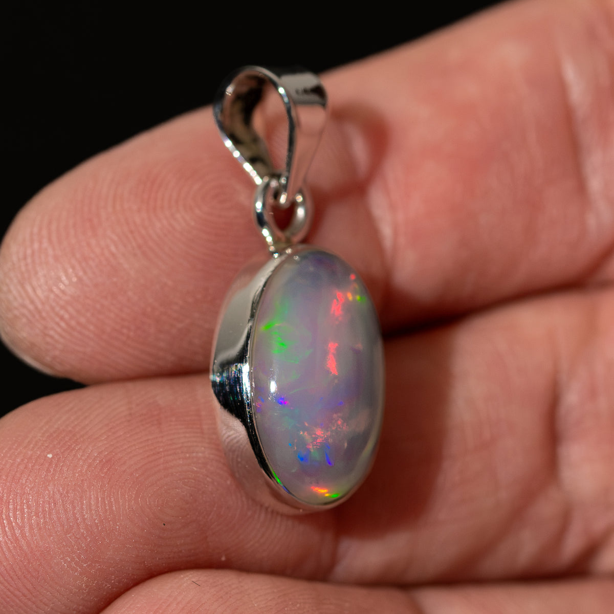 Premium Ethiopian Water Opal Pendant 1 1/8" (.925 Sterling Silver)