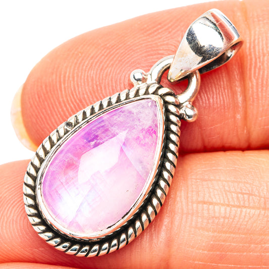 Sterling silver pink teardrop moonstone pendant with braided border and clasp