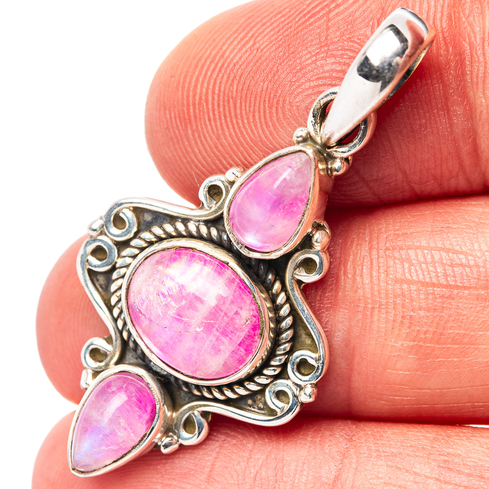 Pink Moonstone Pendant 1 5/8" (.925 Sterling Silver)