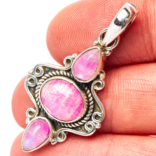 Pink moonstone pendant, .925 sterling silver with three oval pink cabochons and bail