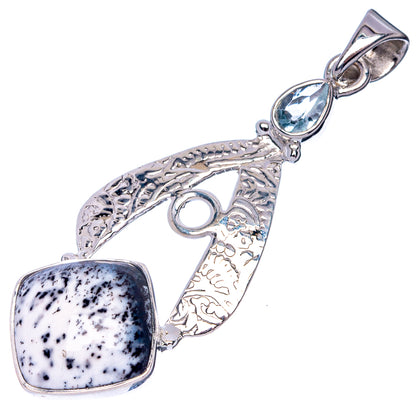 Premium Dendritic Opal, Blue Topaz Pendant 1 7/8" (925 Sterling Silver) P41161