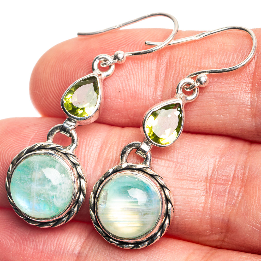 Green Moonstone, Peridot Earrings 1 5/8" (925 Sterling Silver) E432738
