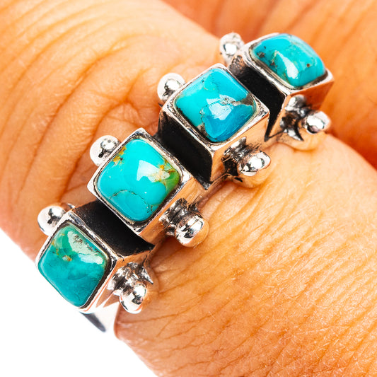 Sterling silver turquoise ring with square Mohave-style stones, dark inlay, size 6.5