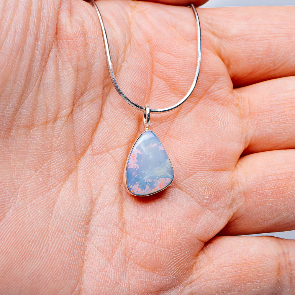 Australian Fire Opal Necklace 16" (.925 Sterling Silver)