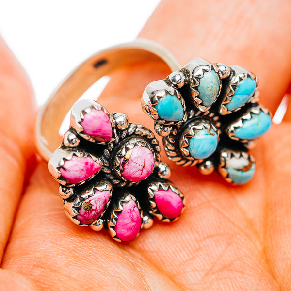 Exclusive Southwestern Style Cotton Candy Turquoise, White Buffalo Turquoise Ring Size 6 Adjustable (.925 Sterling Silver)