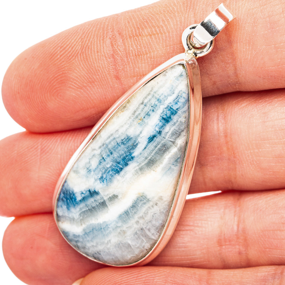 Blue Scheelite Pendant 2" (.925 Sterling Silver)