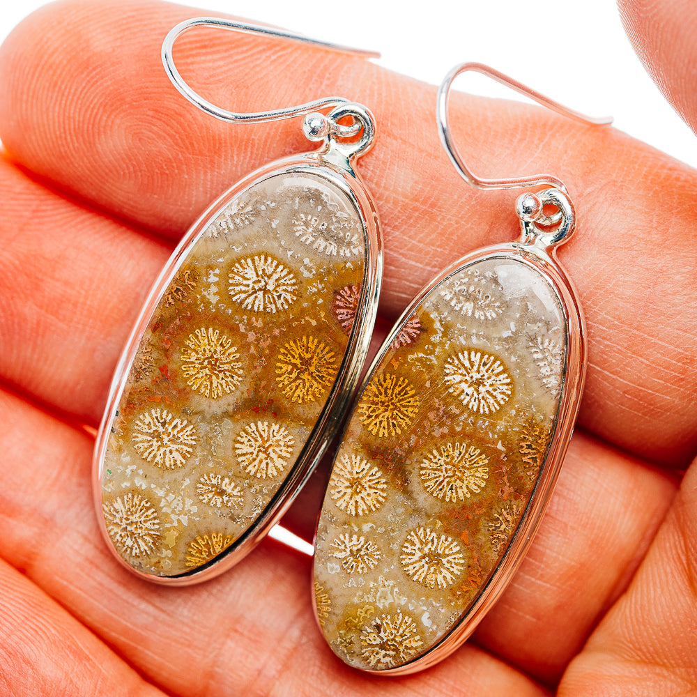 Premium Fossil Coral Earrings 1 7/8" (.925 Sterling Silver)
