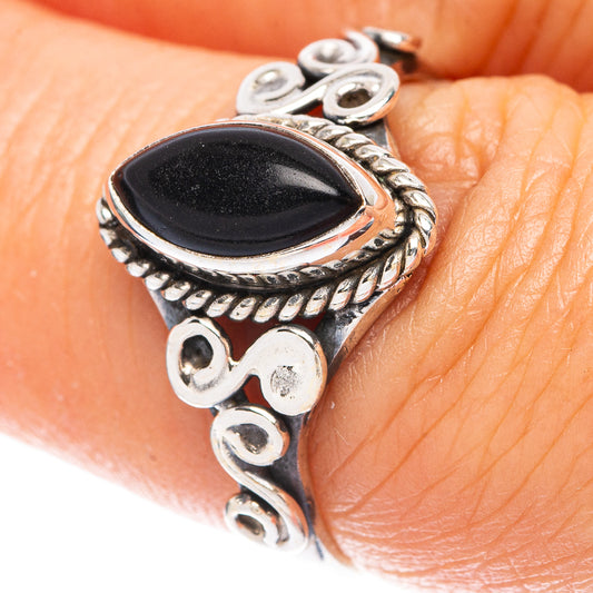 Black Onyx Dainty Ring Size 6.75 (925 Sterling Silver) R5761
