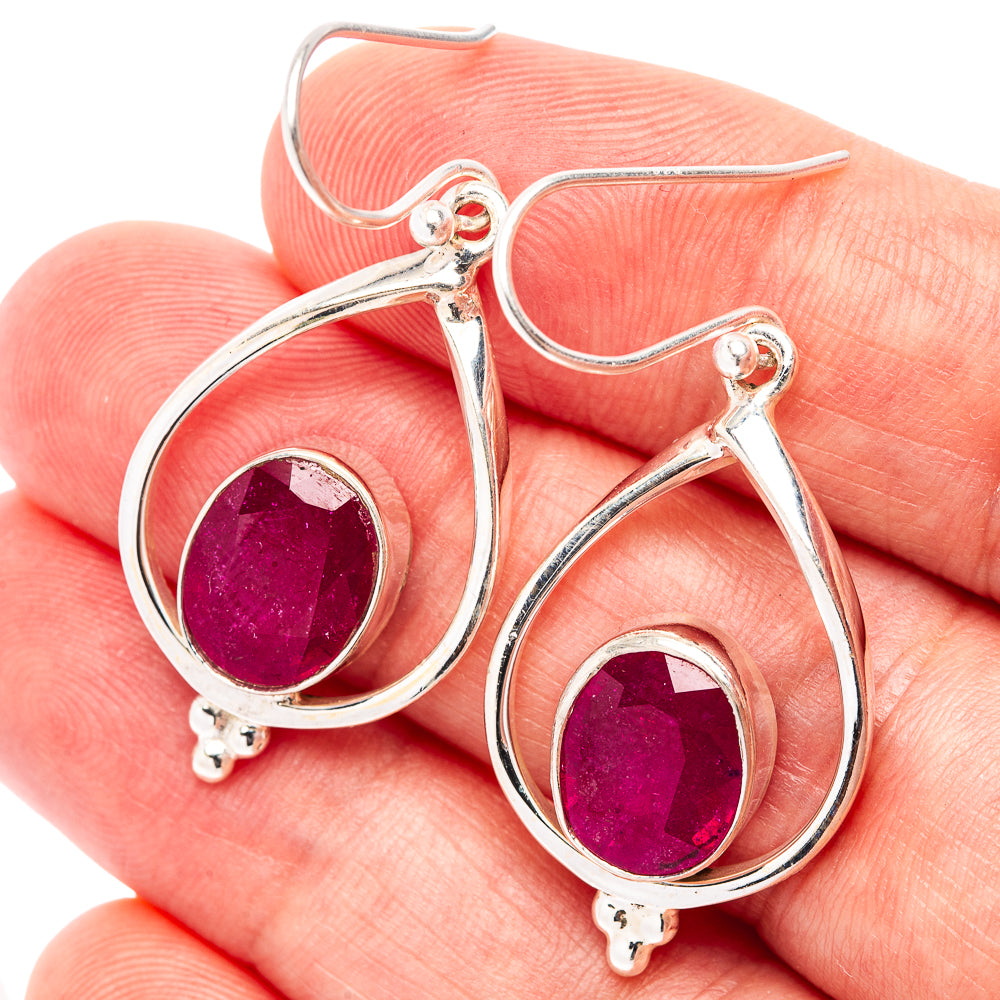 Premium 8 cttw Burmese Glass Filled Ruby Earrings 1 5/8" (.925 Sterling Silver)