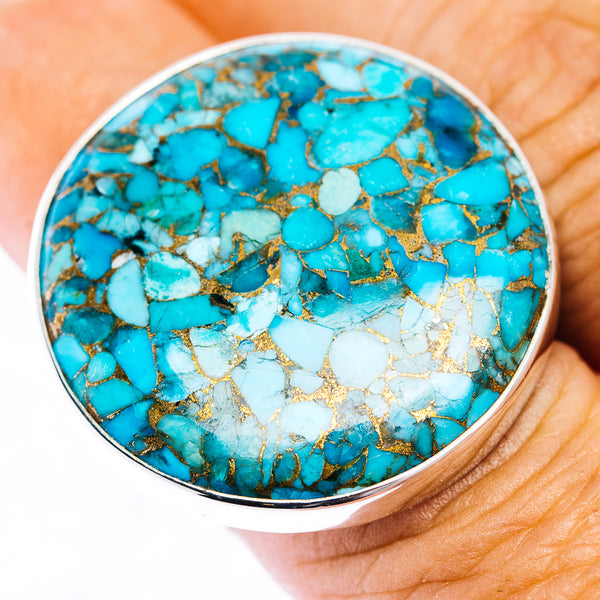 Blue Copper Turquoise Ring Size 7 Adjustable (.925 Sterling Silver)