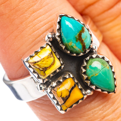 Exclusive Honey Dahlia & Mohave Turquoise Ring Size 7 Adjustable (.925 Sterling Silver)