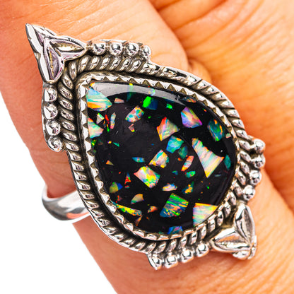 Southwestern Style Mosaic Opal Ring Size 9 Adjustable (.925 Sterling Silver)