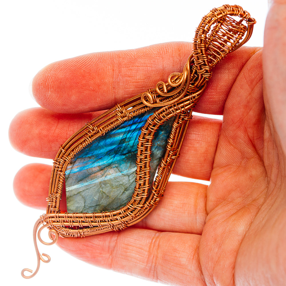 Labradorite Wire Wrap Pendant 4" (Copper)
