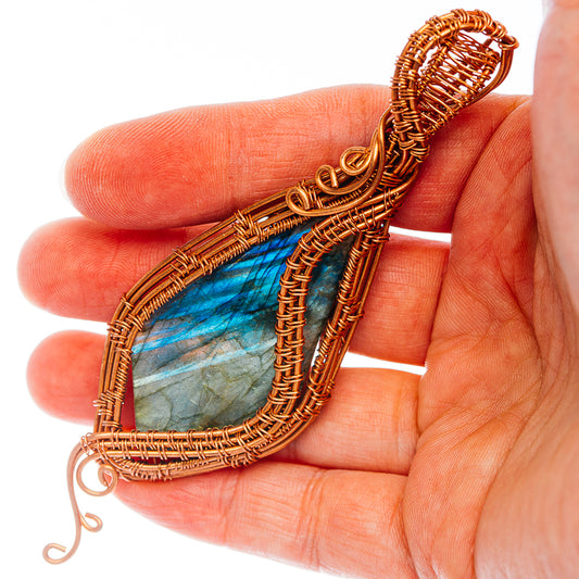 Labradorite Wire Wrap Pendant 4" (Copper)