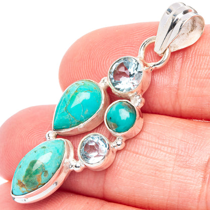 Sterling silver pendant with turquoise teardrops and blue topaz round stones