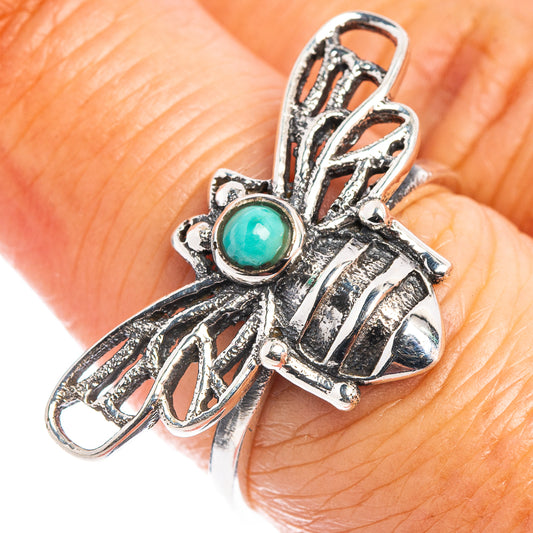 Turquoise bee dainty ring in .925 sterling silver with oval turquoise stone and detailed wings