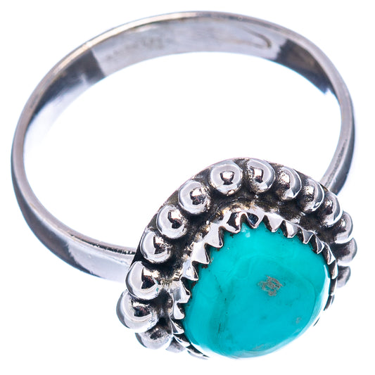 Rare Kingman turquoise ring with oval turquoise stone and silver scalloped bead band