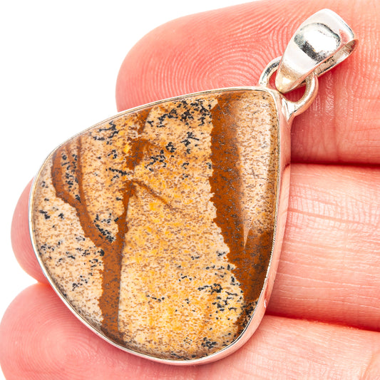Picture jasper teardrop pendant in .925 sterling silver bezel with bail