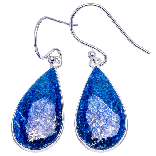 Lapis lazuli teardrop earrings, blue speckled stone drops with sterling silver ear wires