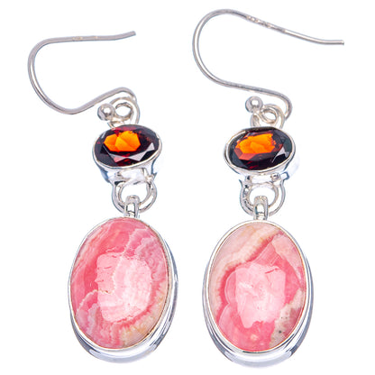 Premium Rhodochrosite, Garnet Earrings 1 5/8" (.925 Sterling Silver)