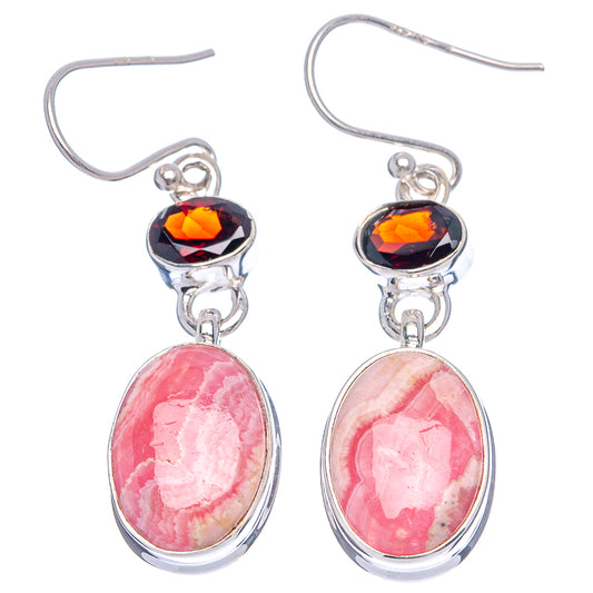 Sterling silver drop earrings featuring orange garnet round stones and pink rhodochrosite ovals