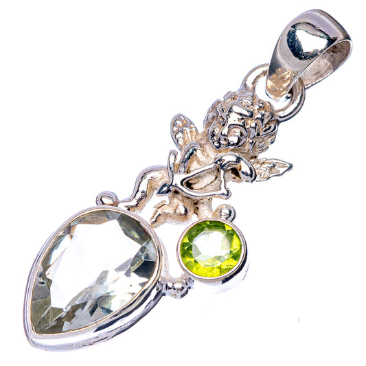 Faceted Green Amethyst, Peridot Angel Pendant 1 1/2" (925 Sterling Silver) P41123