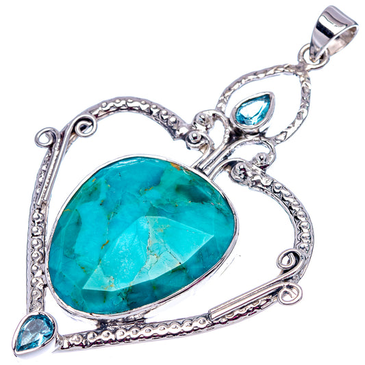 Turquoise-blue heart pendant in .925 sterling silver with blue teardrop side stones