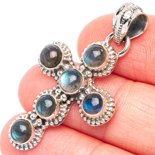 Labradorite Cross Pendant 1 5/8" (925 Sterling Silver) P43870