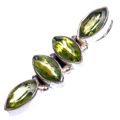 Marquise peridot cluster pendant in 925 sterling silver with three prong-set green stones