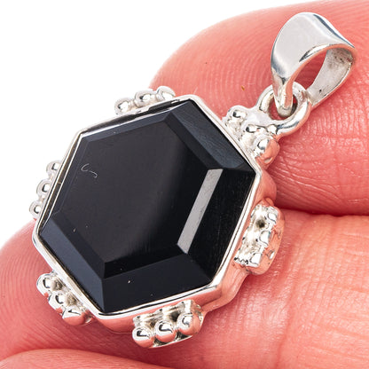 Premium Black Onyx Pendant 1 1/8" (925 Sterling Silver) P41162