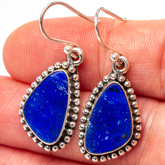 Sterling silver teardrop opal earrings with blue gemstone drop and beaded border