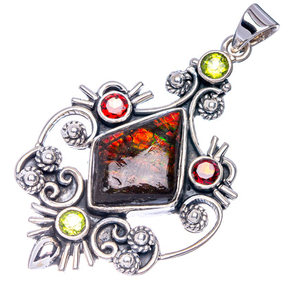 Signature Ammolite, Garnet, Peridot Pendant 2 1/8" (925 Sterling Silver) P41179
