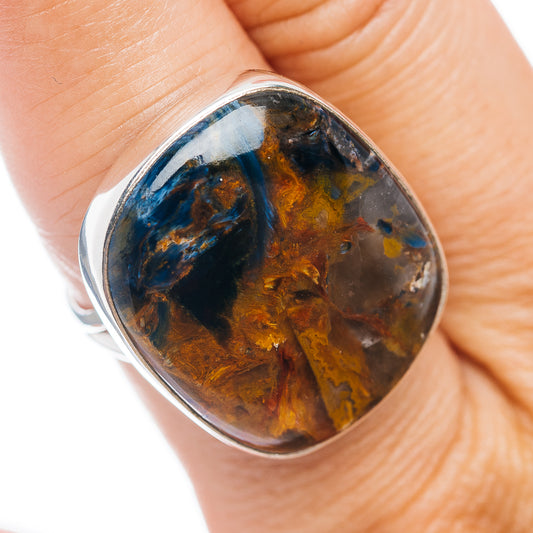 Pietersite oval ring with blue, bronze, and black stone set in .925 sterling silver