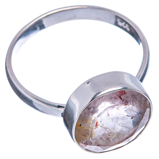 Sterling silver ring, oval gemstone cabochon with white center and reddish inclusions