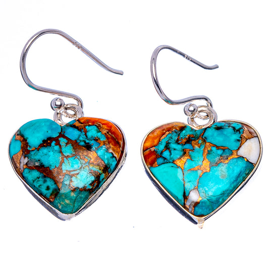 Spiny Oyster Turquoise Heart Earrings 1 1/8" (925 Sterling Silver) E1831