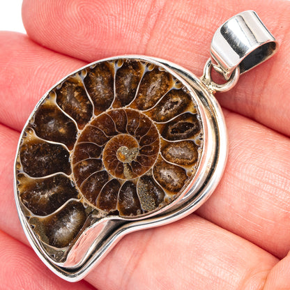 Ammonite Fossil 2" Pendant (925 Sterling Silver) P40003