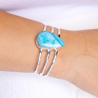 Premium Larimar Cuff Bracelet (.925 Sterling Silver)