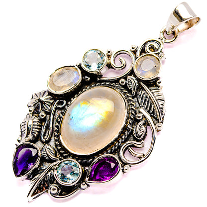 Signature Rainbow Moonstone, Amethyst, Blue Topaz Pendant 2 1/8" (925 Sterling Silver) PD37842