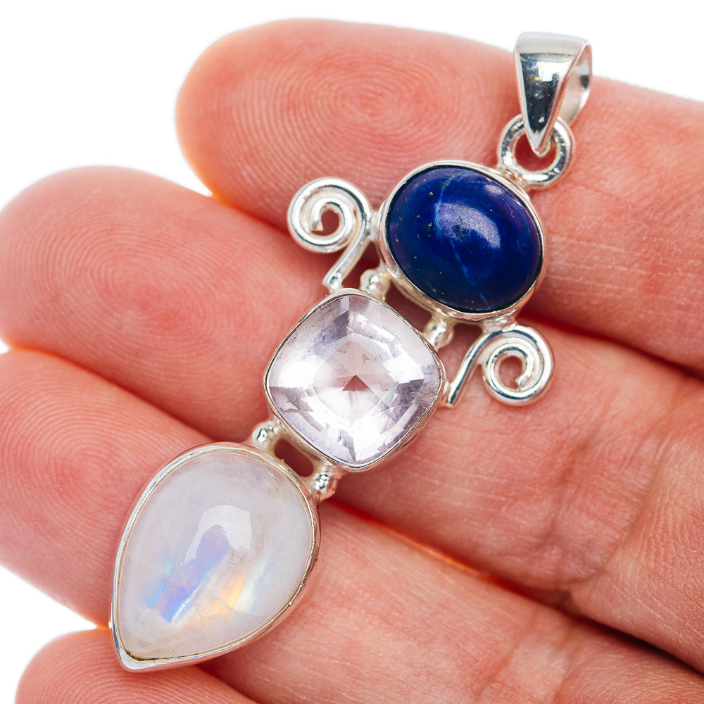 925 sterling silver pendant with blue lapis and three white opal-like stones