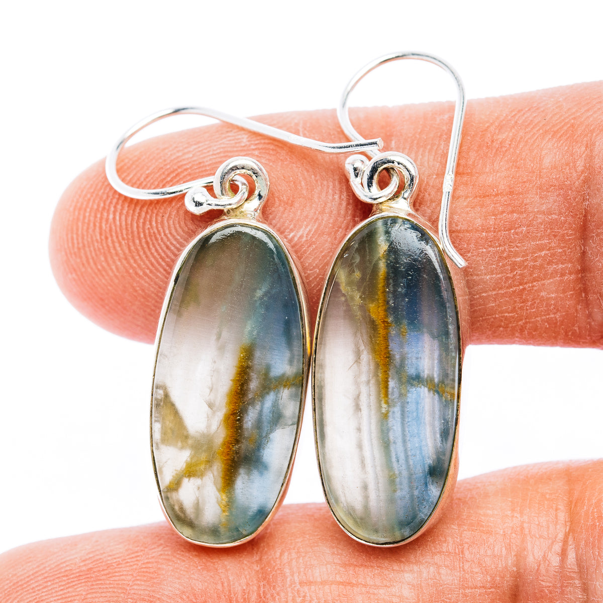 Rare Aquatine Lemurian Calcite Earrings 1 5/8" (.925 Sterling Silver)