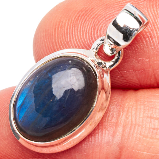 Labradorite pendant with oval blue-gray gemstone and .925 sterling silver bezel
