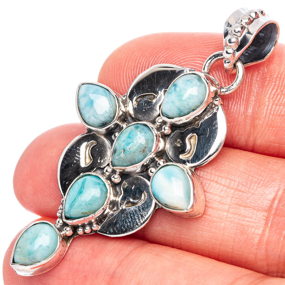 Larimar Cross Pendant 1 7/8" (925 Sterling Silver) P41755