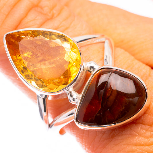 Large Mexican Fire Agate, Citrine Ring Size 10 (925 Sterling Silver) R141654