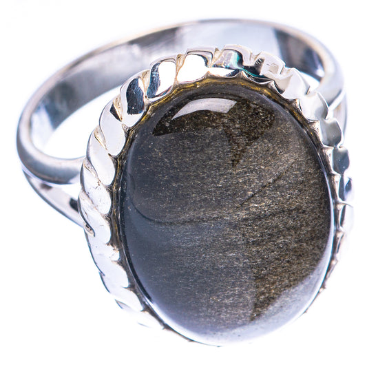 Gold Obsidian Ring Size 7.5 (925 Sterling Silver) R1971