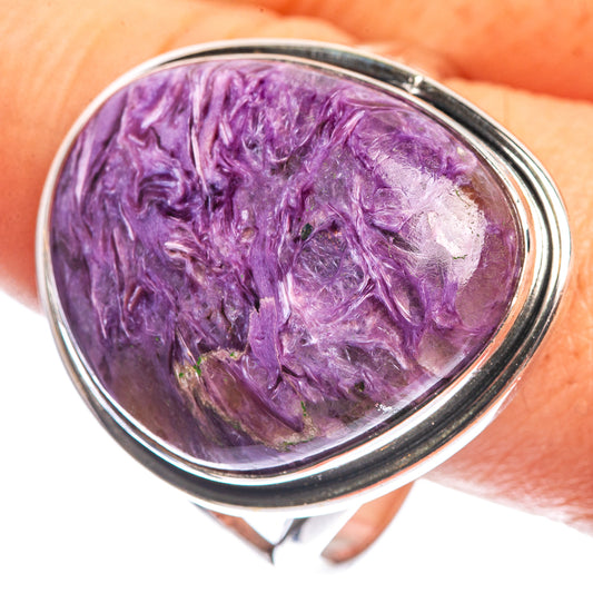 Large Charoite 925 Sterling Silver Ring Size 14.25