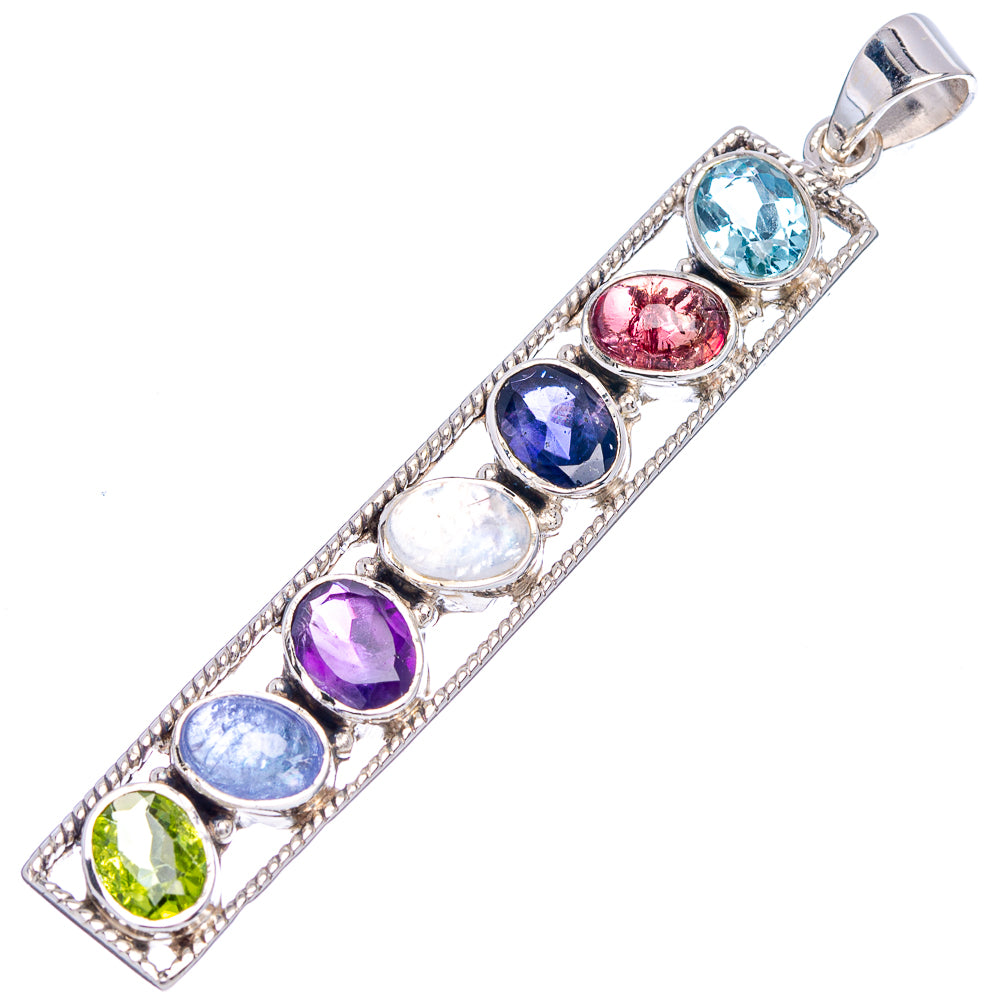 Signature Blue Topaz, Pink Tourmaline, Iolite, Rainbow Moonstone, Amethyst, Tanzanite, Peridot Pendant 2 3/4" (.925 Sterling Silver)