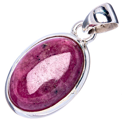 Oval ruby fuchsite gemstone pendant in polished 925 sterling silver bezel and bail