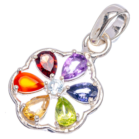 Sterling silver chakra pendant charm with red, purple, blue, green, orange stones