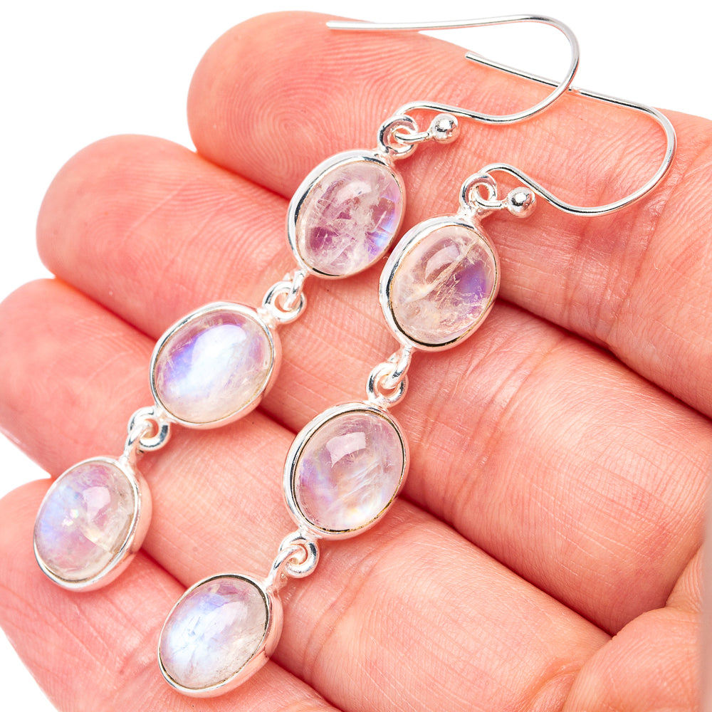 Rainbow Moonstone Earrings 2 1/4" (925 Sterling Silver) E3145
